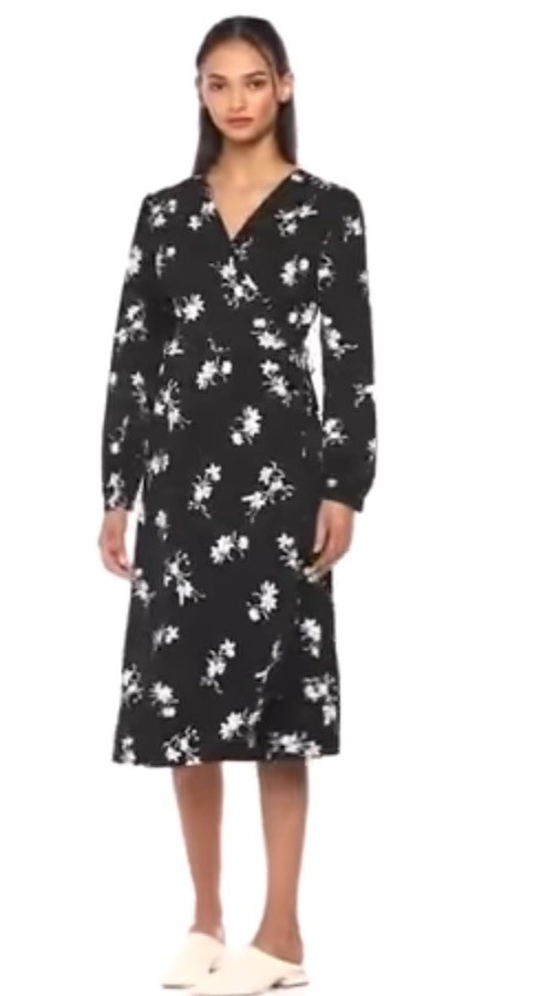 Kensie Wrap Tie Midi Dress NEW NWT Black Floral Long Sleeve Light Gorgeous