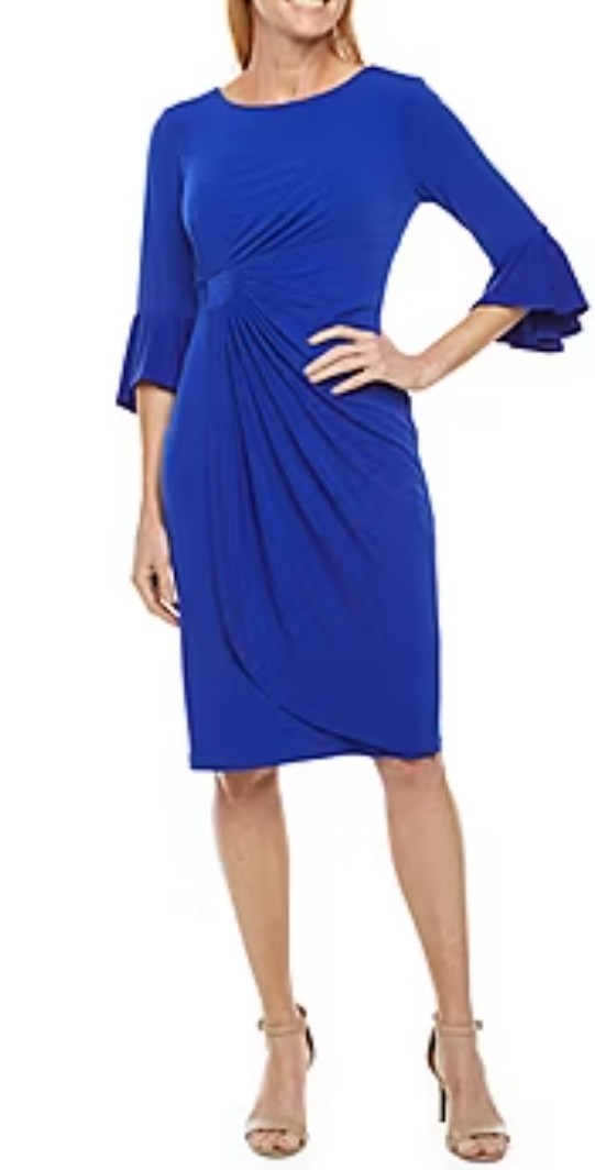 Connected Apparel Gathered Bell Sleeve Faux Wrap Sz 4 Preloved