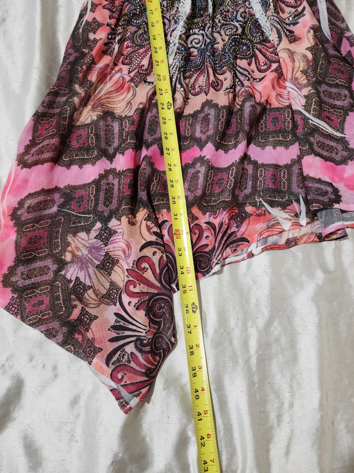 S-12 Braided Strap Asymmetrical Hem Rhinestone Empire Waist Dress Size Small