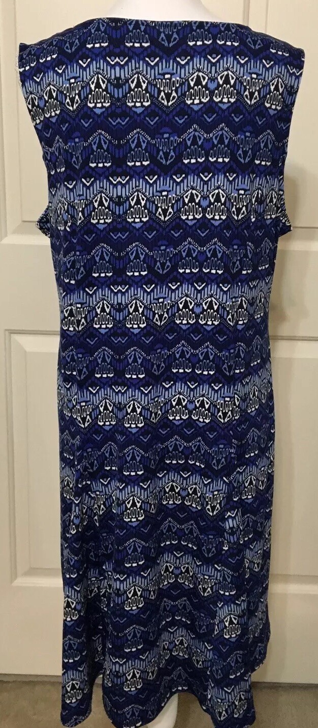 NWT Kim Rogers PXL blue white black sleeveless v-neck fit and flare dress