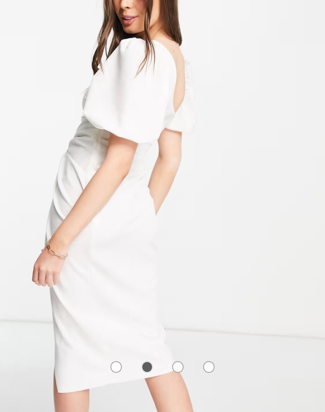 ASOS Women’s White Asymmetrical Puff Sleeve Midi Dress