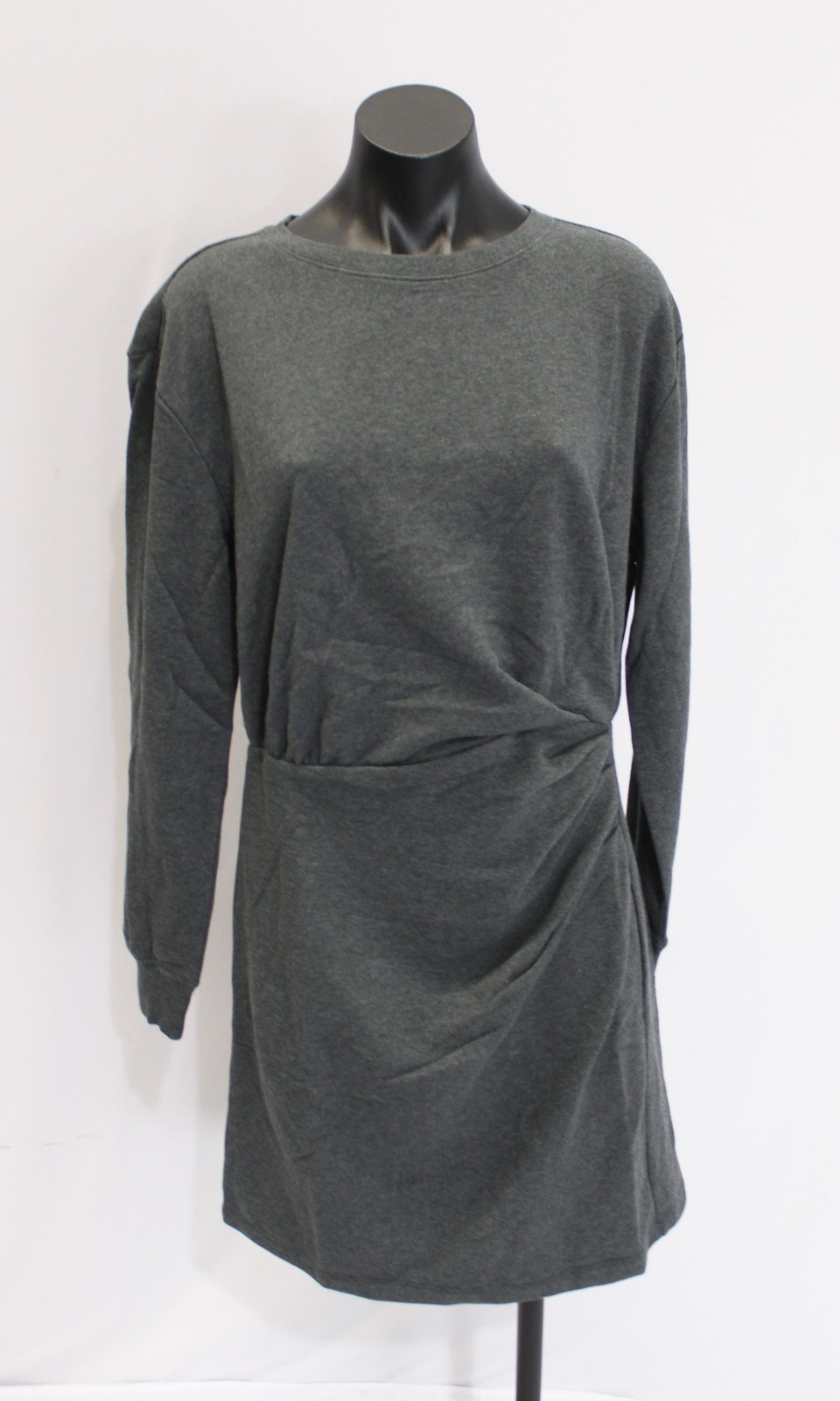 Loft Women’s Long Sleeve Terry Side Pleated Mini Dress EJ3 Charcoal Medium