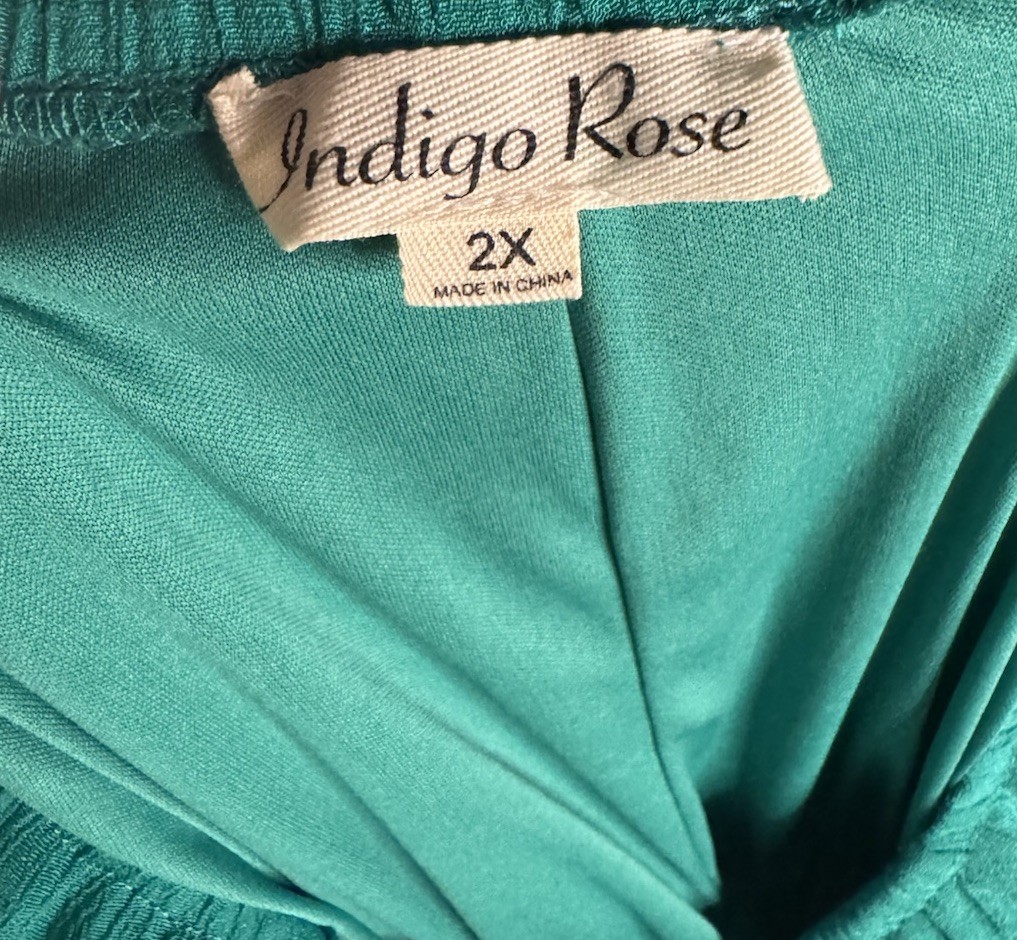 Indigo Rose Green Solid Smocked Waist Ruffle Sleeve Midi Dress Plus 2X