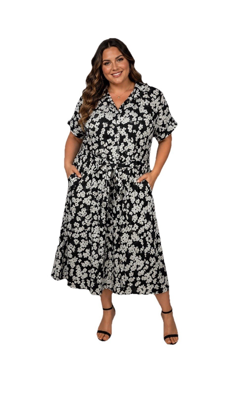 NWT Calvin Klein Cotton Floral Tie-Cuff Shirtdress – size 18W
