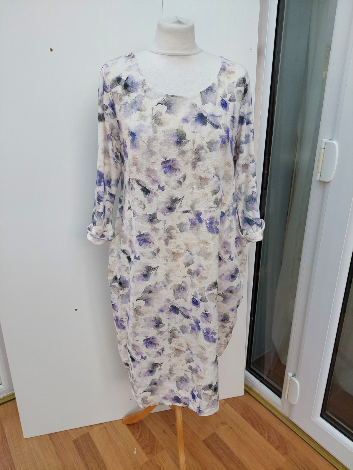 Izabel London Linen Blend 3/4 Sleeve Printed Dress With Pockets New bx19 Size 12