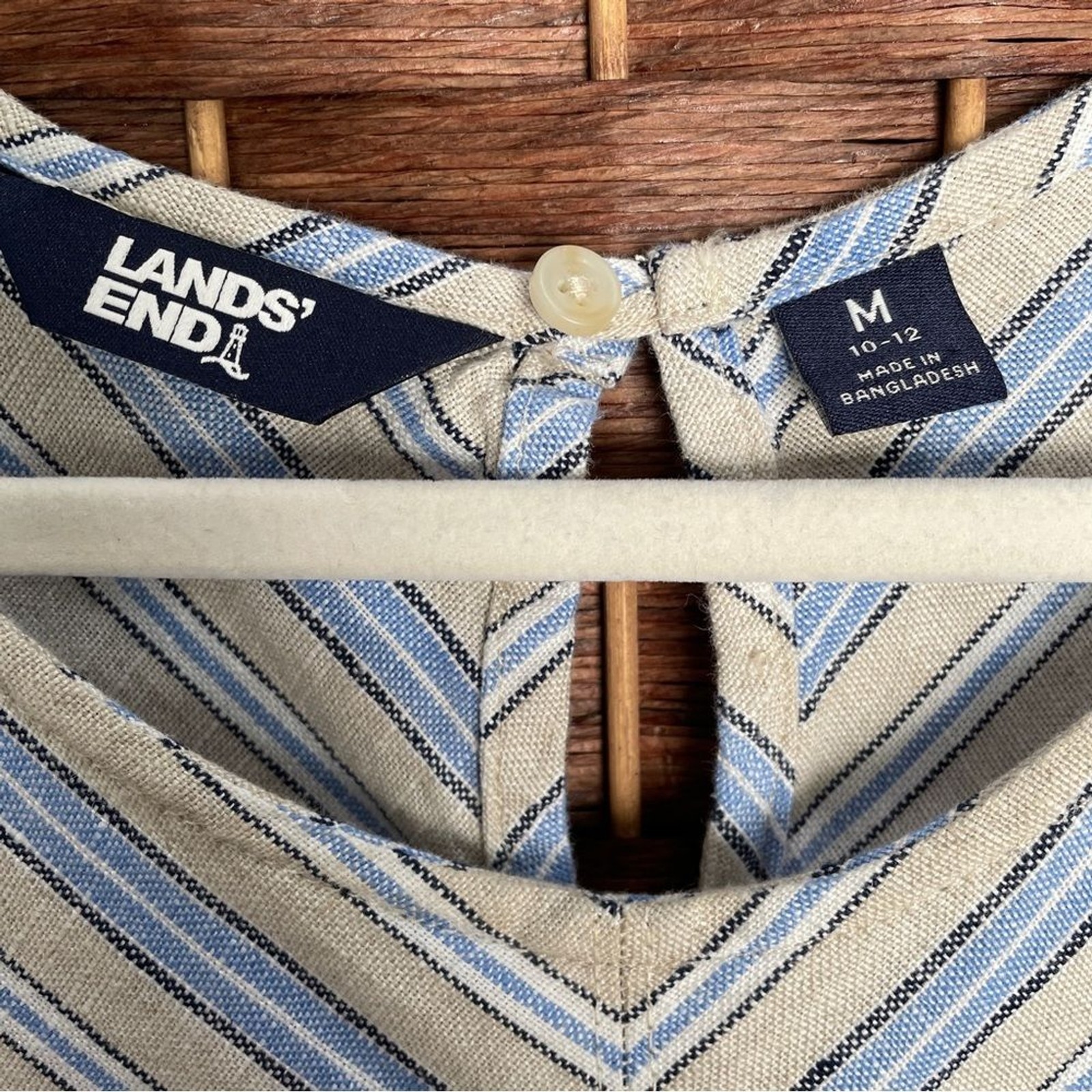 Lands’ End Sleeveless Striped Midi Dress 100% Linen Nautical Sailor Cruise, M.