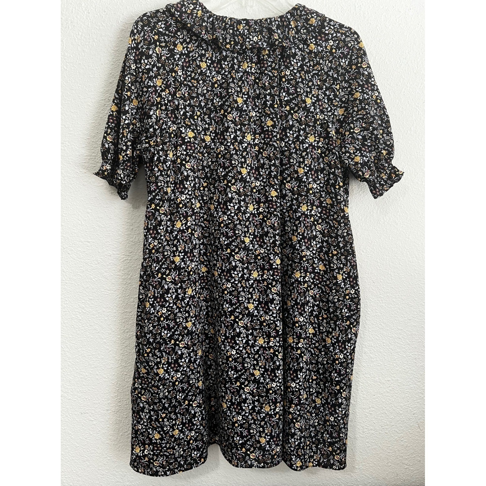 Madewell Ruffle Button Front Trapeze Mini Dress Folkmagic Garden BlackClassic