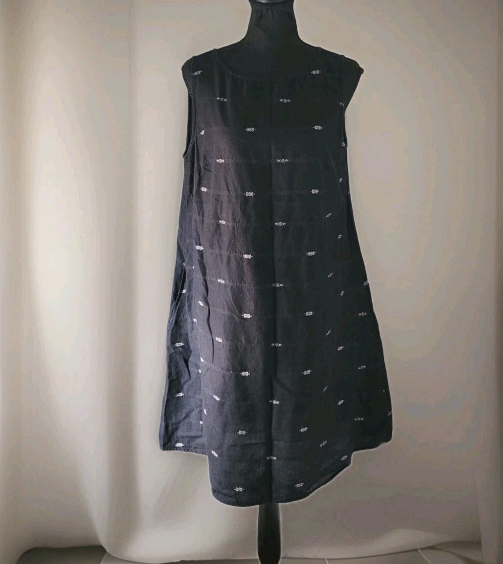 Eileen Fisher Classic Aztec Bateau Neck Nomadic Stripe Shift Dress Size Medium