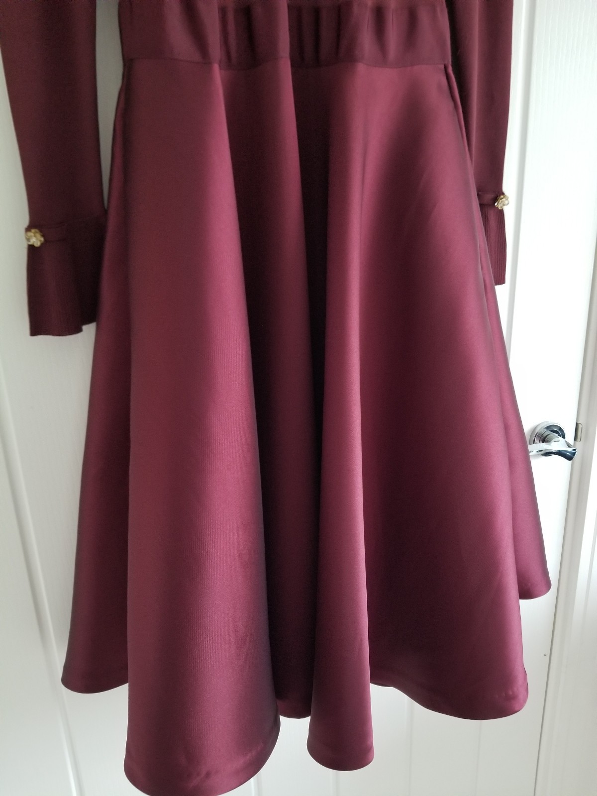Ted Baker Zadi Midi Dress Knitted Bodice Burgundy Red Long Sleeve Size UK 12 / 3