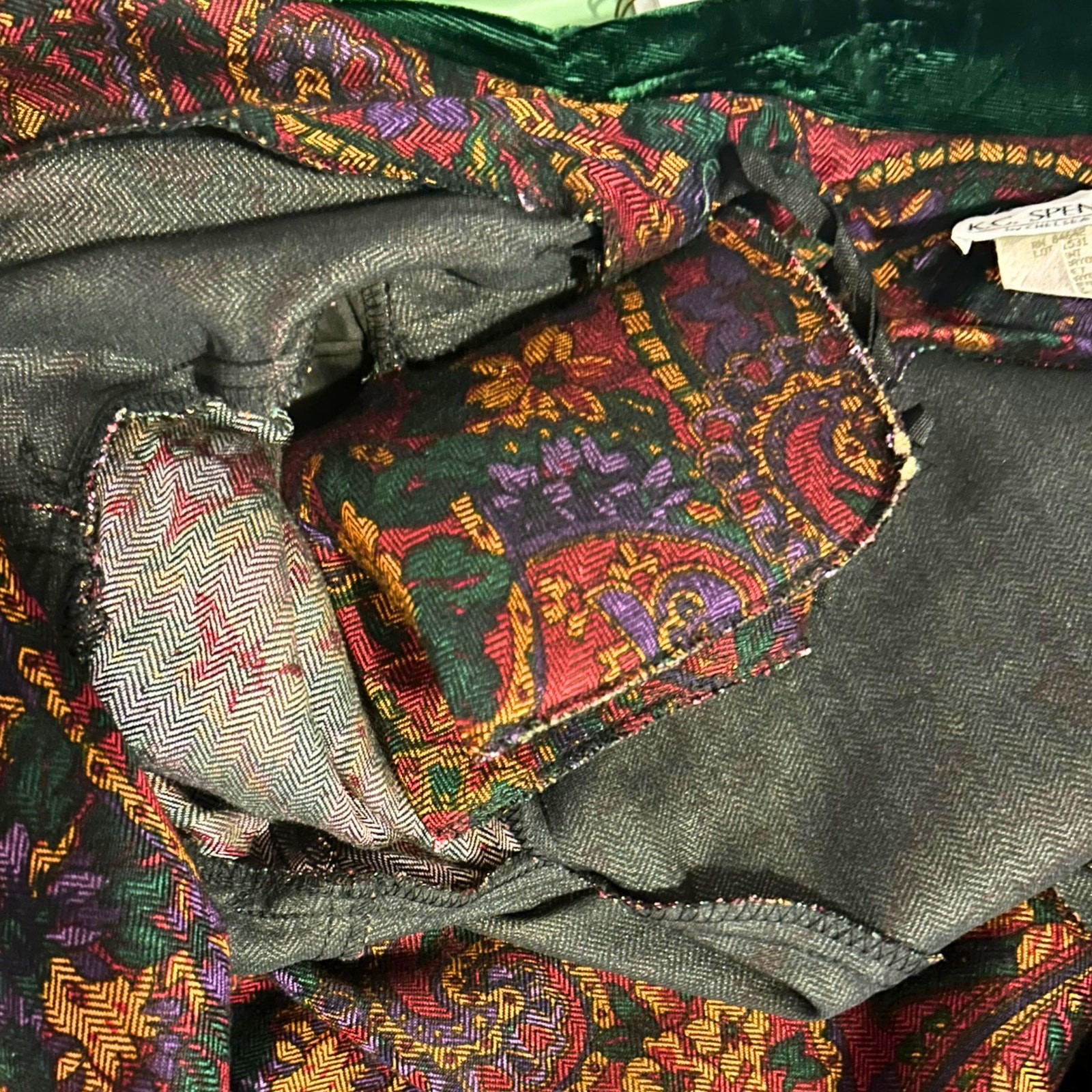 Vintage KC Spencer NWT Paisley Pleated Maxi Dress 12 USA Velvet Trim Rayon