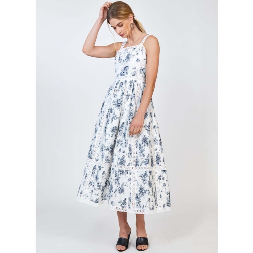 Hunter Bell New York Bevins Lace Midi Dress Palms & Flamingos Size 2
