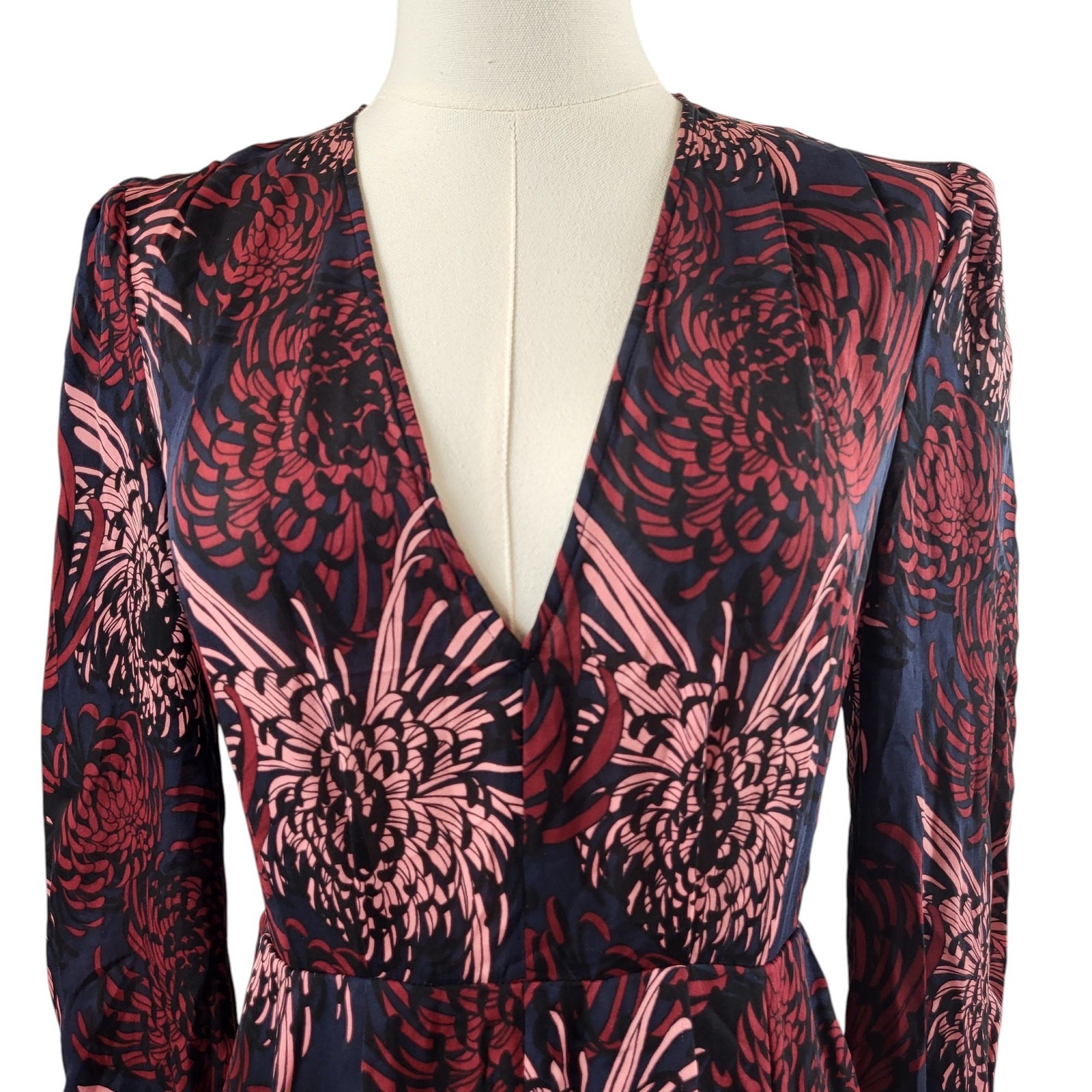 A.L.C. Size 4 RTR Bailey 100% Silk Midi Dress V-Neck Front Slit Floral Print
