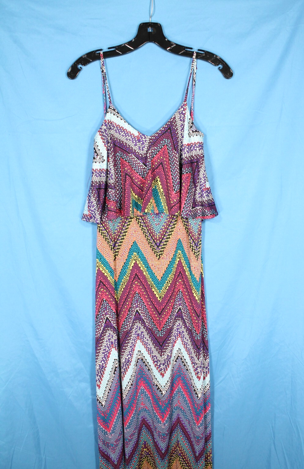 VERONICA M Stretch Knit GEOMETRIC/CHEVRON Sleeveless TIE BACK Maxi Dress Sz XS