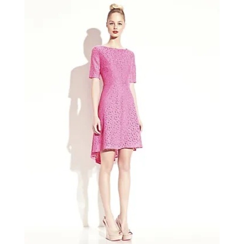 New Betsey Johnson Pink Lace Dress with Hi Low Hem and Cutout Back 4