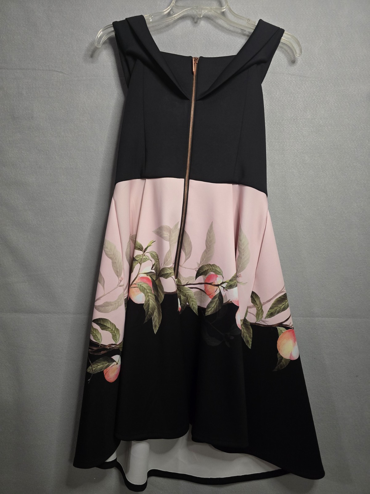 Ted Baker Tekeya Peach Blossom Off Shoulder Dress Pink Black Size 4 US 10 Skater