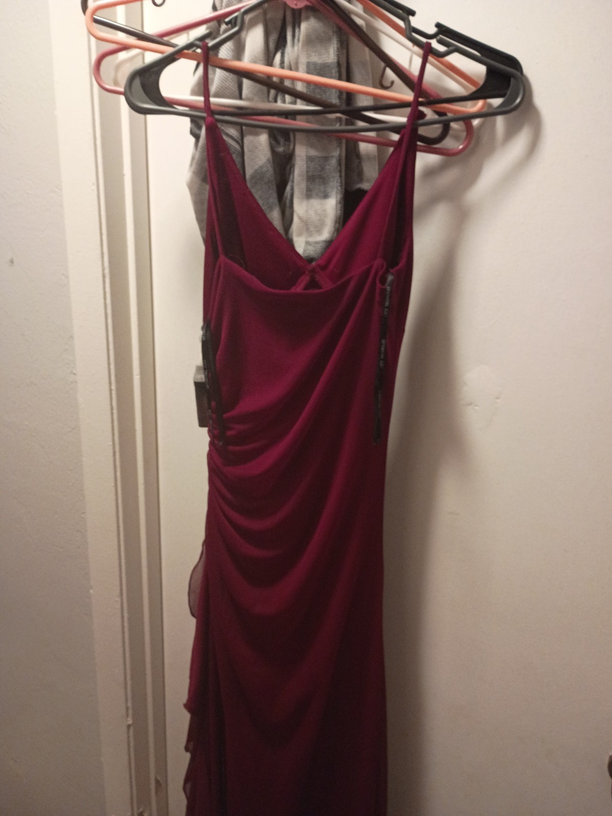 My Triangles Burgundy Sheer Ruched Long Sheath Dress Sleeveless Size S