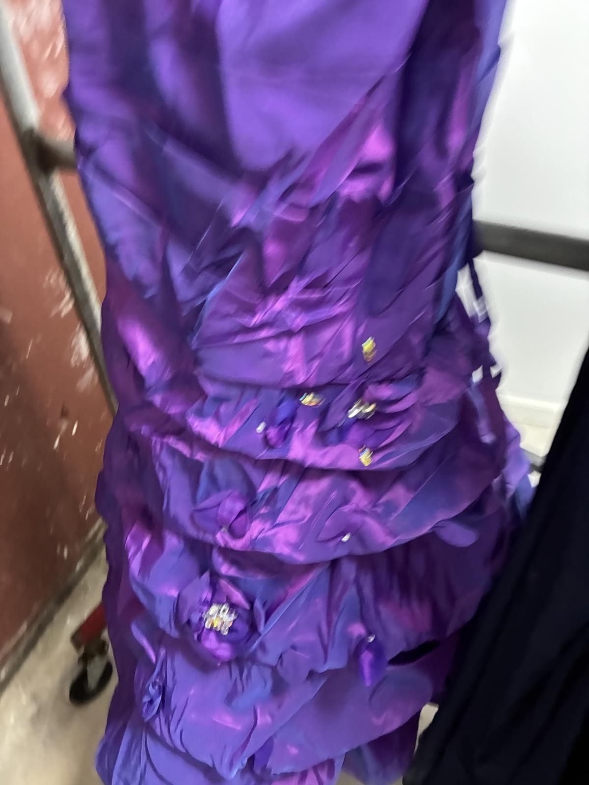 Purple Strapless Beaded Corset Back Ruffled Tafetta Gown NWOT Prom Vintage sz 6