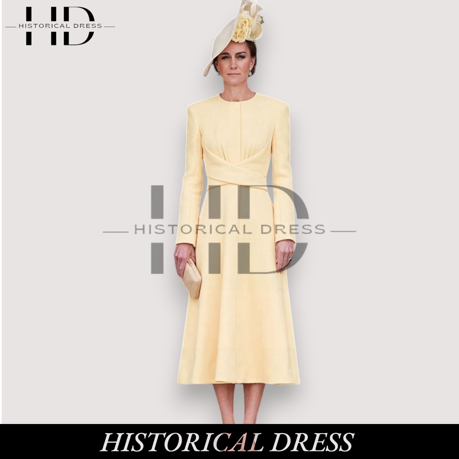 Princess Kate Middleton Off-White Wool Coat Dress | Vintage Midi A-Line Gown