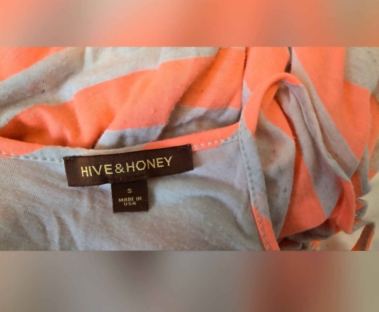 Hive And Honey Chevron Maxi Strap Dress in Coral and Cream Tan Made USA S
