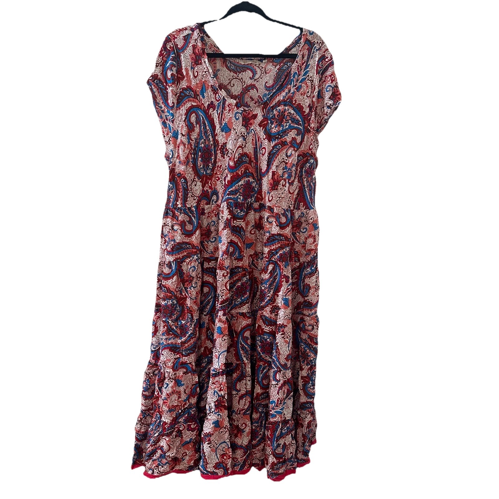 Soft Surroundings Boho Kara Tiered Midi Dress Red White Blue Pink Plus Sz 3X