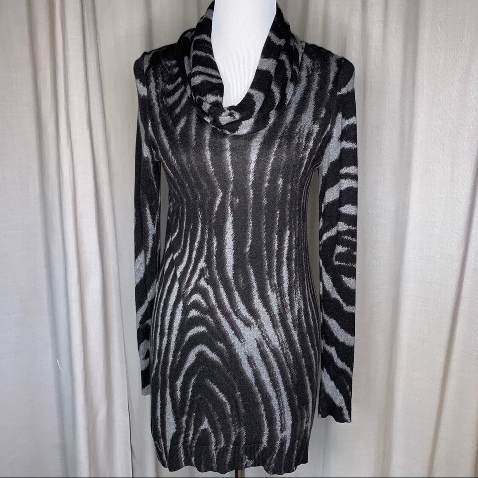 T Tahari Blk/Gray Zebra Print CowlNeck Tunic/Dress Sz Small