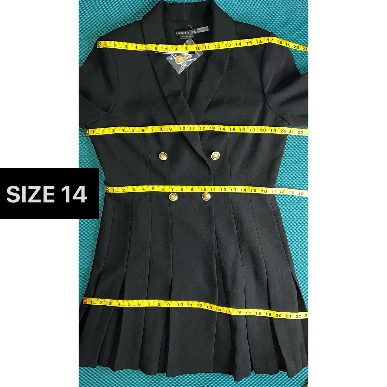 Alice + Olivia Kyrie Black Tuxedo Pleated Mini Dress SIZE 14