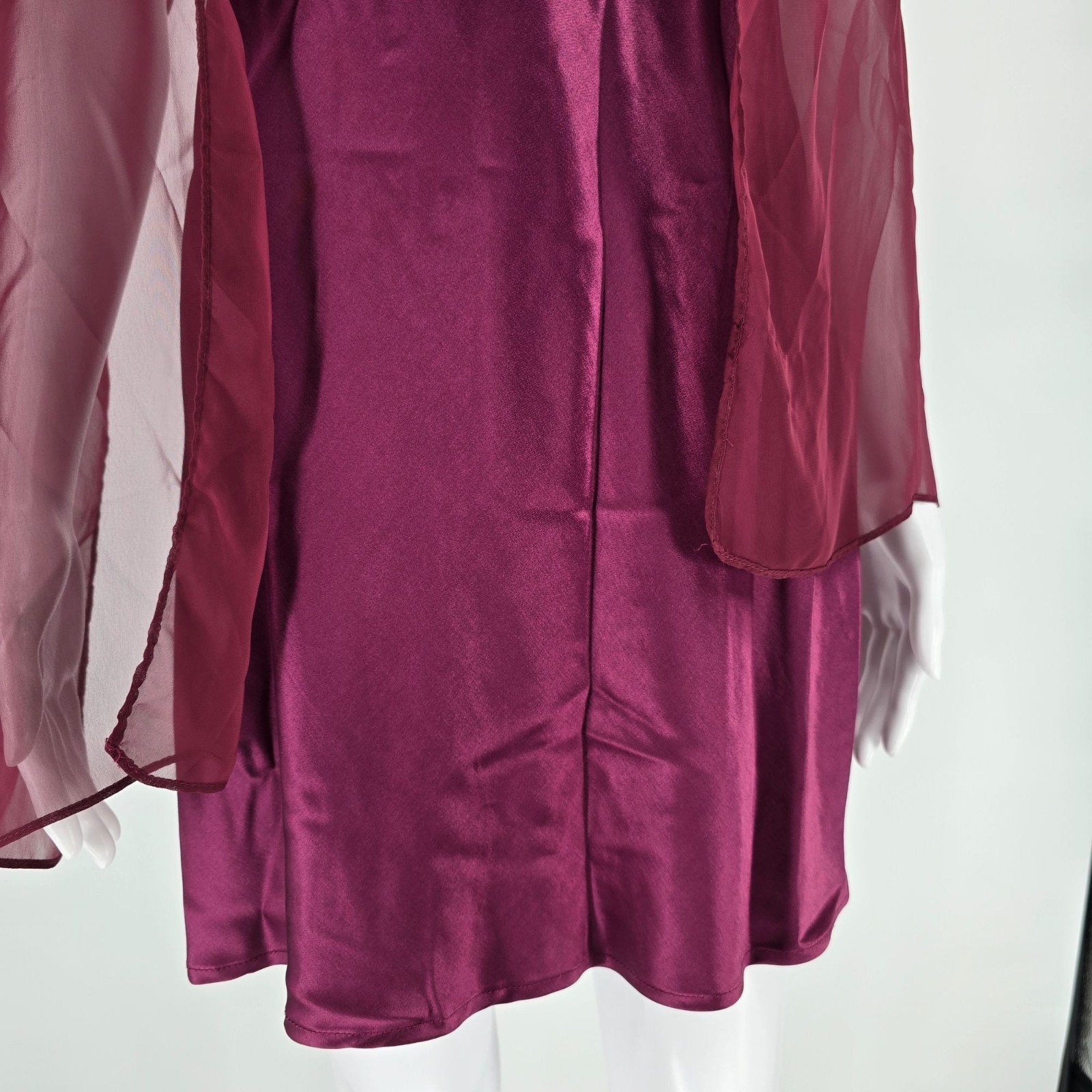 Vintage 1990s/Y2K 5-7-9 Deep Wine Satin Chiffon Wrap Party Dress (Junior’s XS)