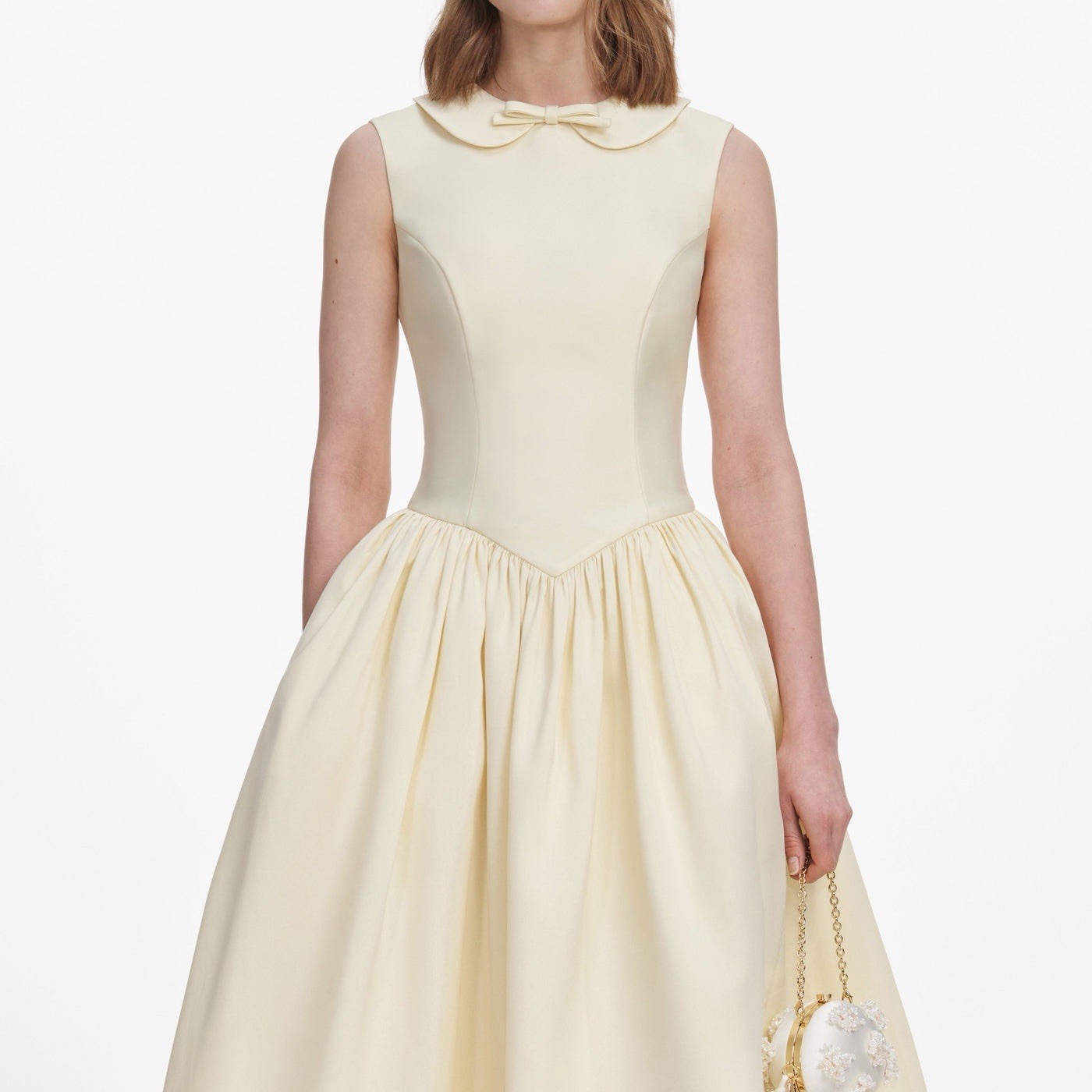 Self Portrait YELLOW TAFFETA COLLARED MIDI DRESS $ 695 Size US 14 UK 18