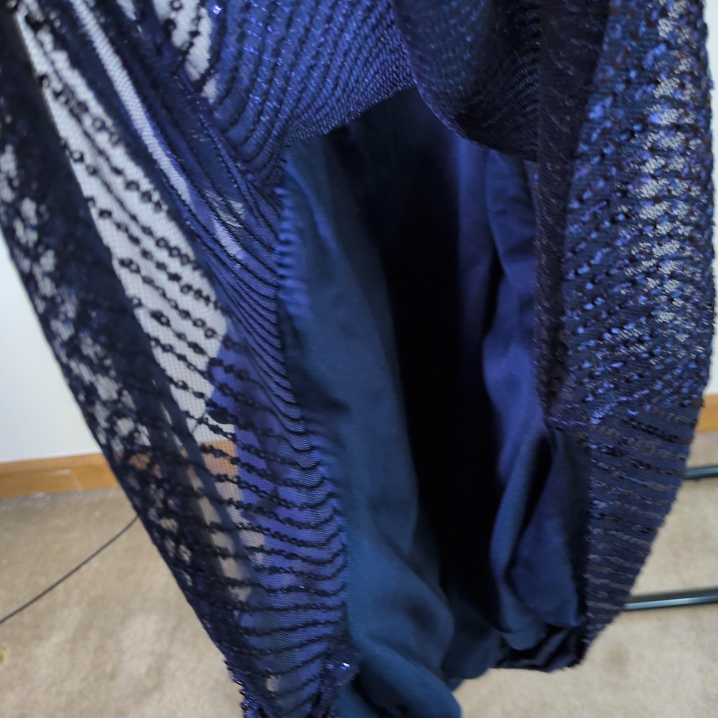 Dark Blue Sequin Ruffle Cowl Neck Minidress Sz 2 NWT