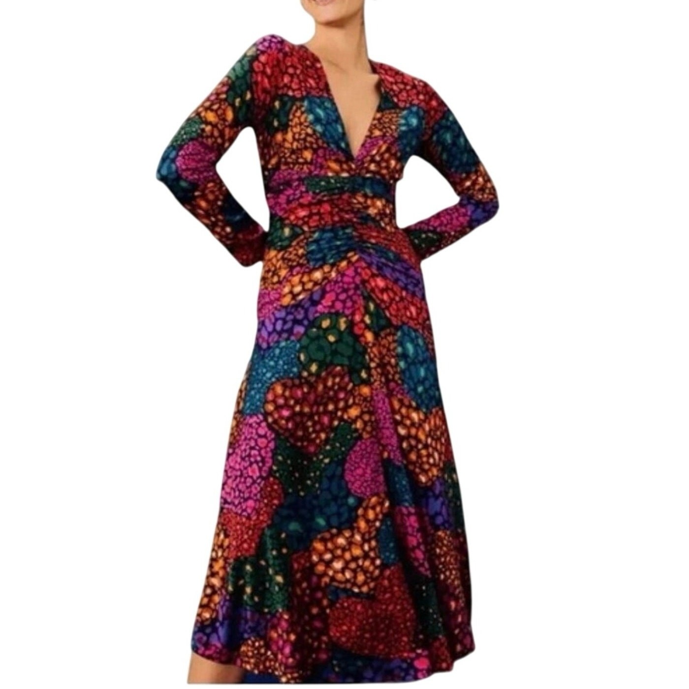 Farm Rio WMNS Rainbow Hearts Lenzing Ecovero Viscose Midi Dress SZ M Multi Color
