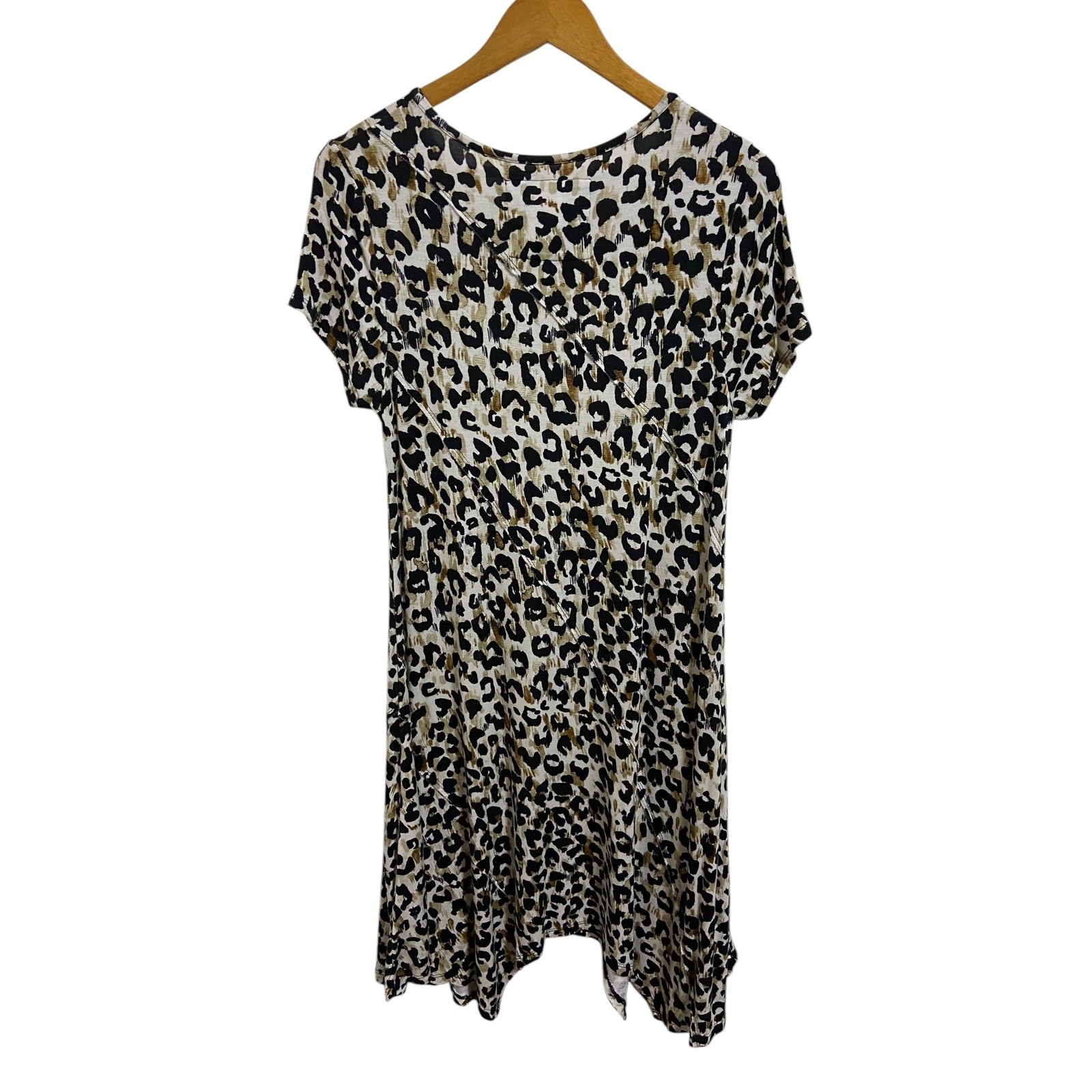 Westbound Leopard Print Handkerchief Hem Midi Dress Boho Safari Edgy Western M
