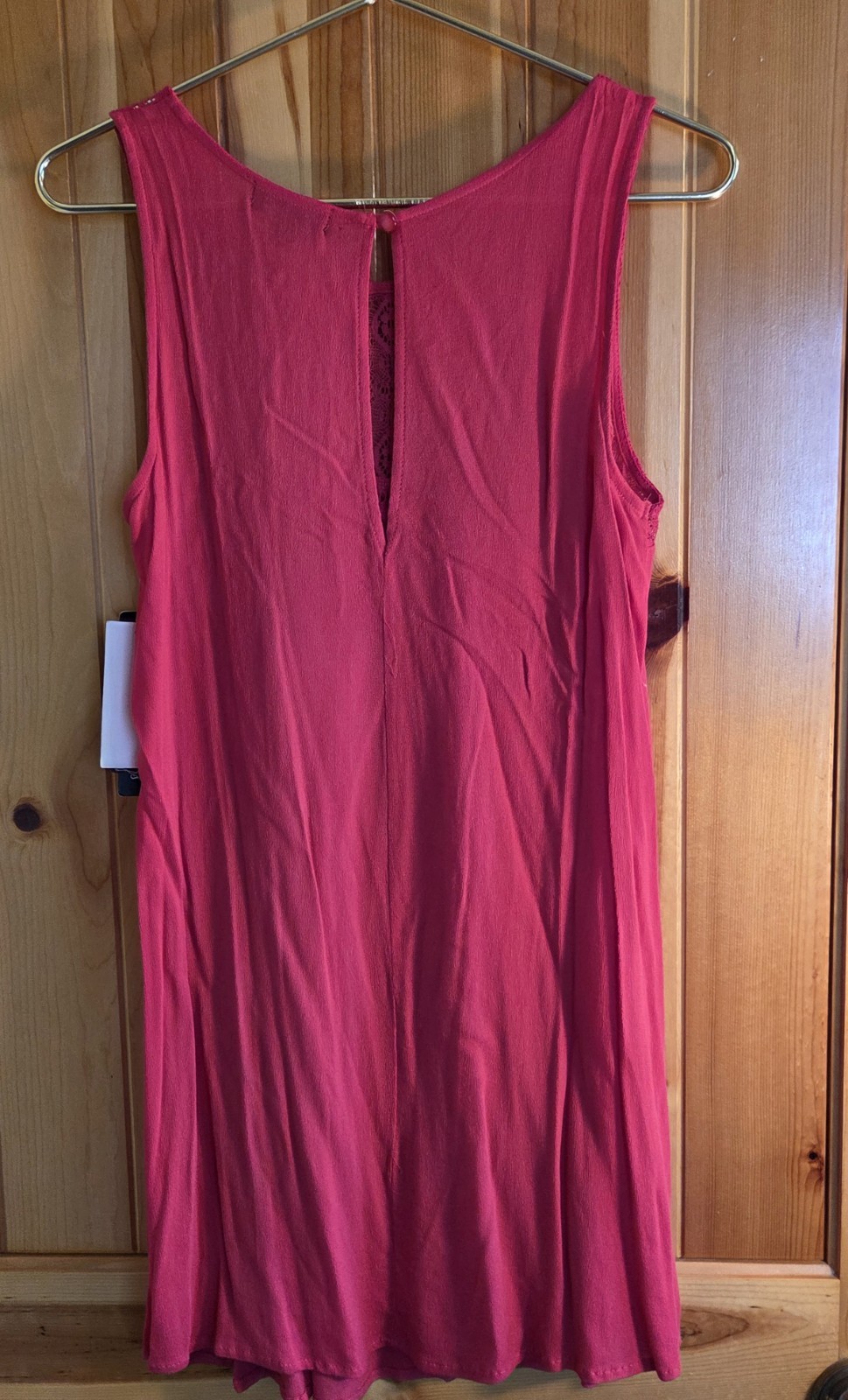 Macys Sequin Hearts Sleeveless Crochet Yoke Flowy Dress Raspberry Red Large NWT