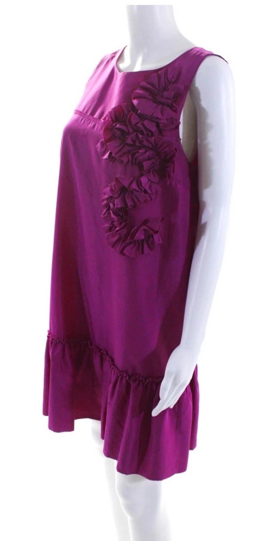 Robert Rodriguez 100% Silk Ruffle Drop Waist Shift Dress Magenta 8