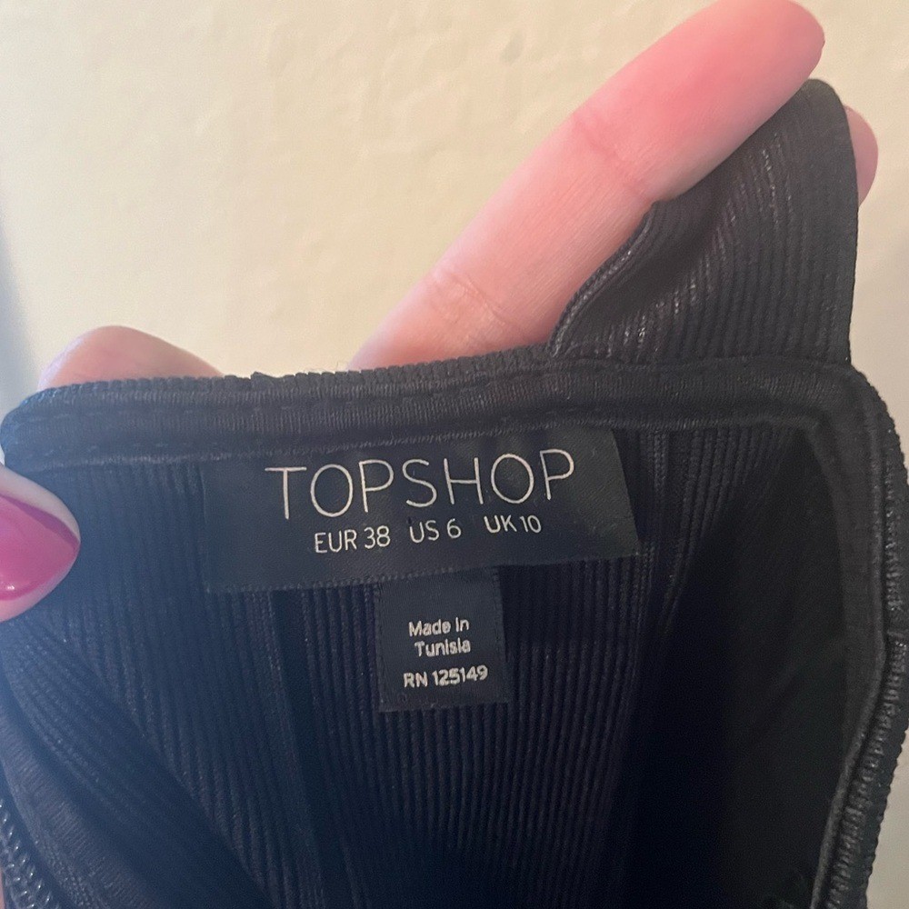 Topshop Ribbed Black Vegan Leather Gun Metal Chain Straps Bodycon Baddie