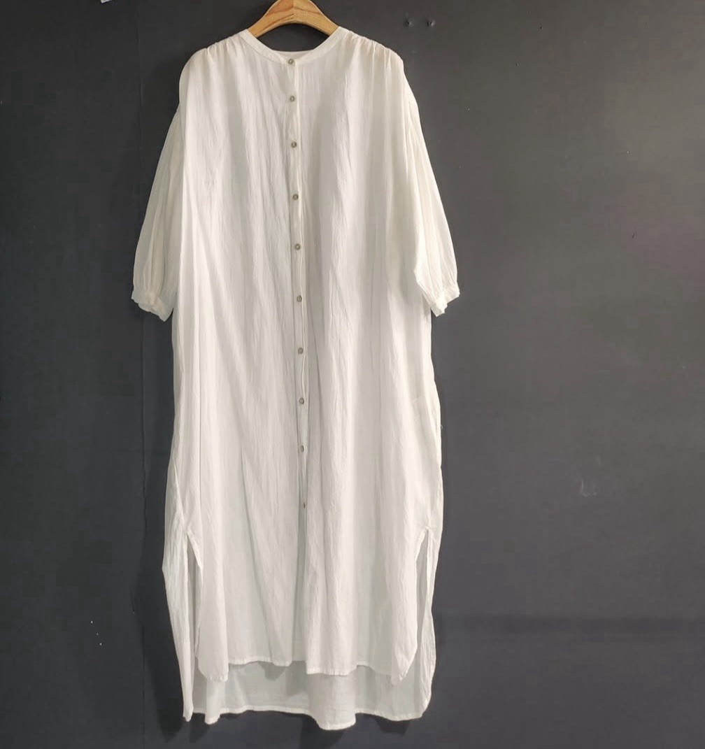 100% Cotton Shirt Dress Long Tunic Button Dress Relaxed Oversized Prairie Style