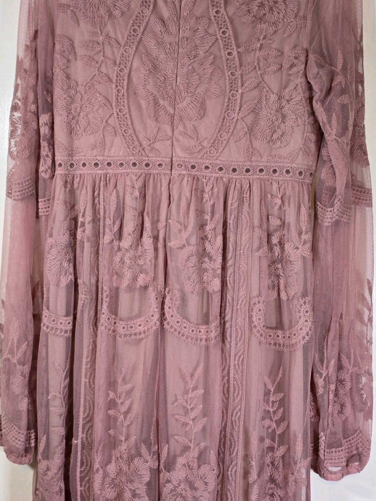 Pink Blush Womens Dusty Rose Mauve Embroidered Mesh Lined Maxi Dress Med