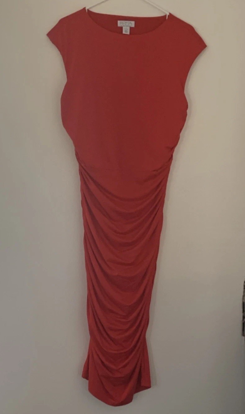 Sofia Jeans by Sofia Vergara Women’s Red Ruched Long Bodycon Dress Size L