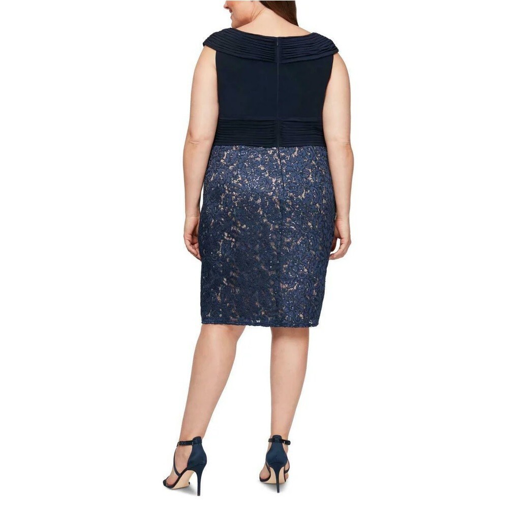 Alex Evenings Womens Plus 18W Navy Blue Lace Sheath Short Dress NWT CY81