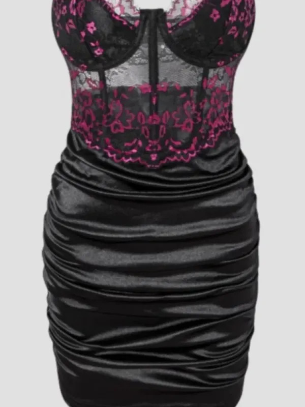 Hot Girls Slim Spaghetti Strap Mini Dresses Women Sexy See Through Flower