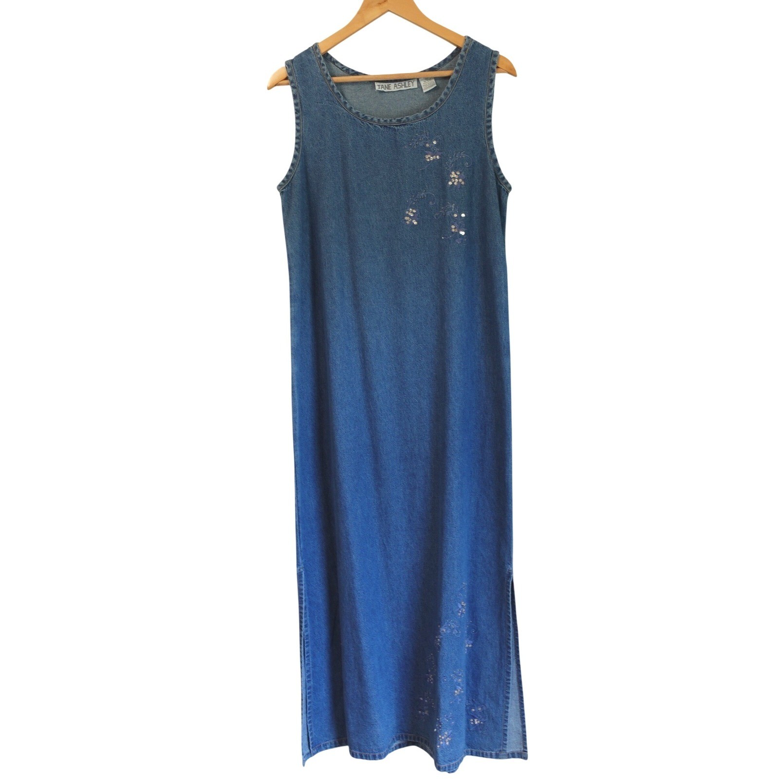 Vintage 90s Womens Cottagecore Denim Overall Jumper Maxi Dress Prairie Medium