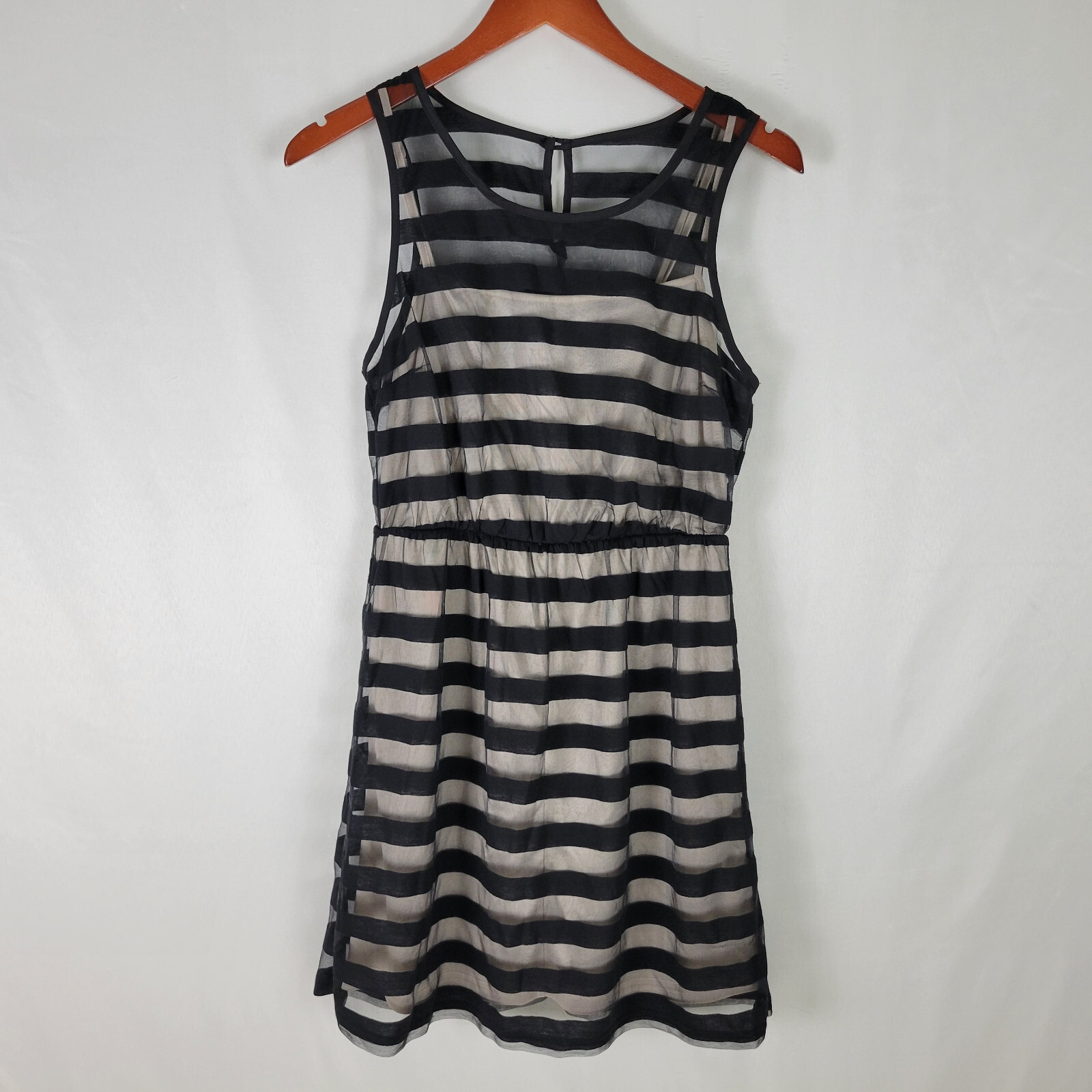 Jealous Tomato Dress Womens Medium Semi Sheer Striped Sleeveless Keyhole Neck