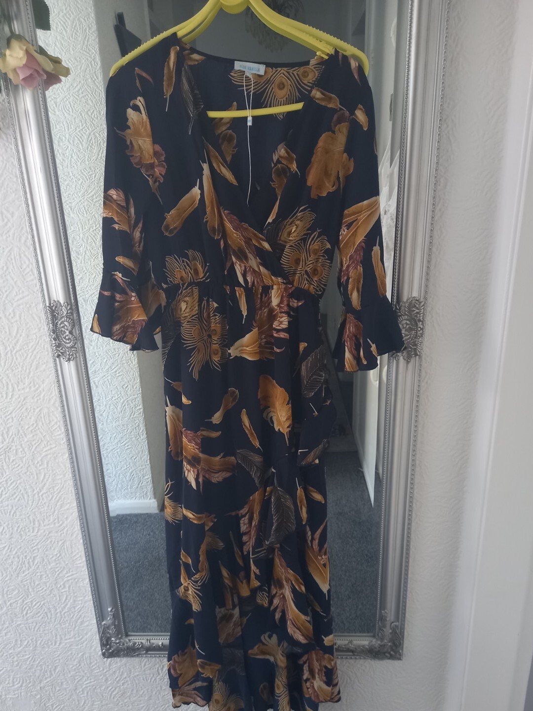Blue Vanilla leaf peacock mid Sleeve Maxi Dress Size 10 BNWT Summer Season