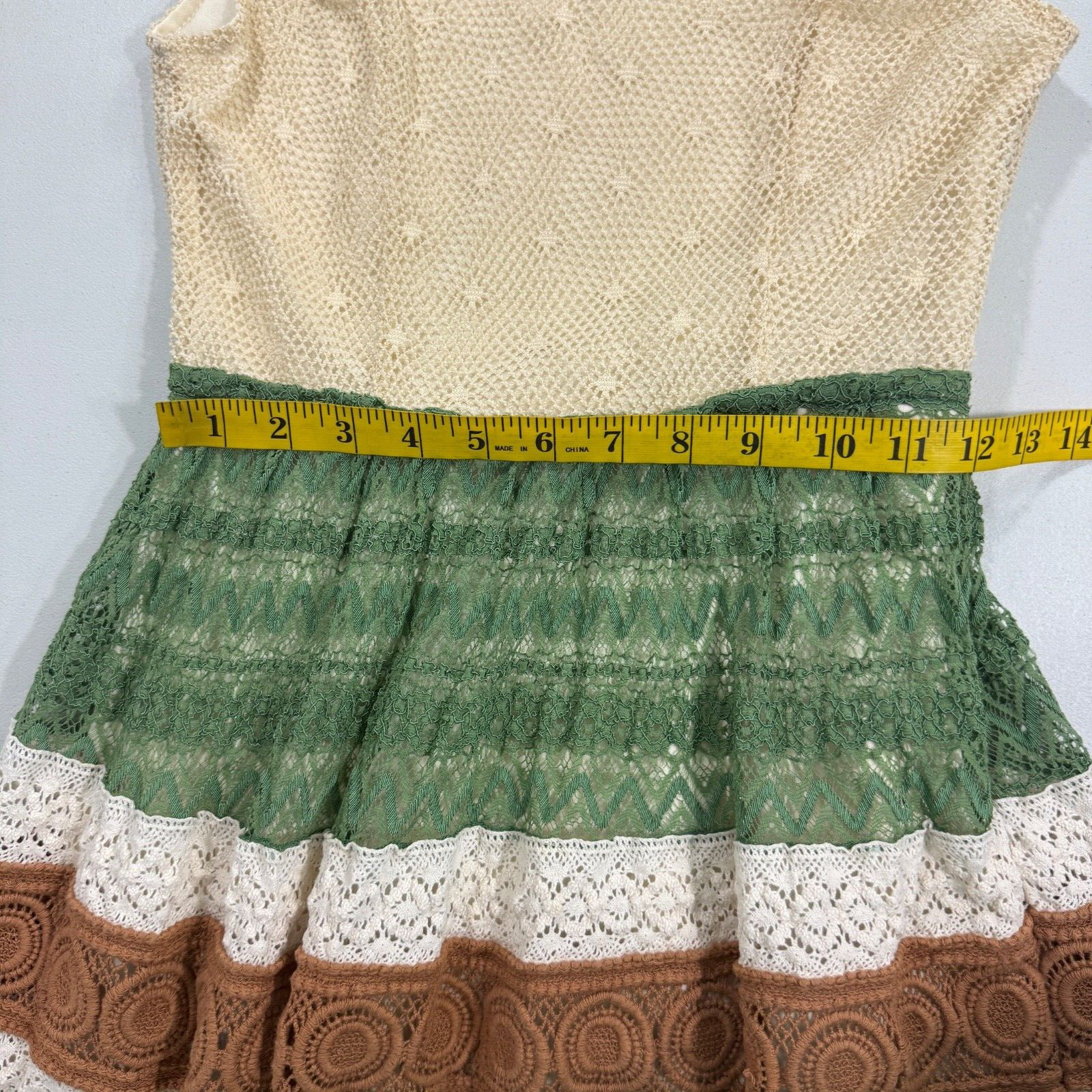 Ryu Womens Dress Small Cream Green Stripe Crochet Boho Hippie Festival Fairy