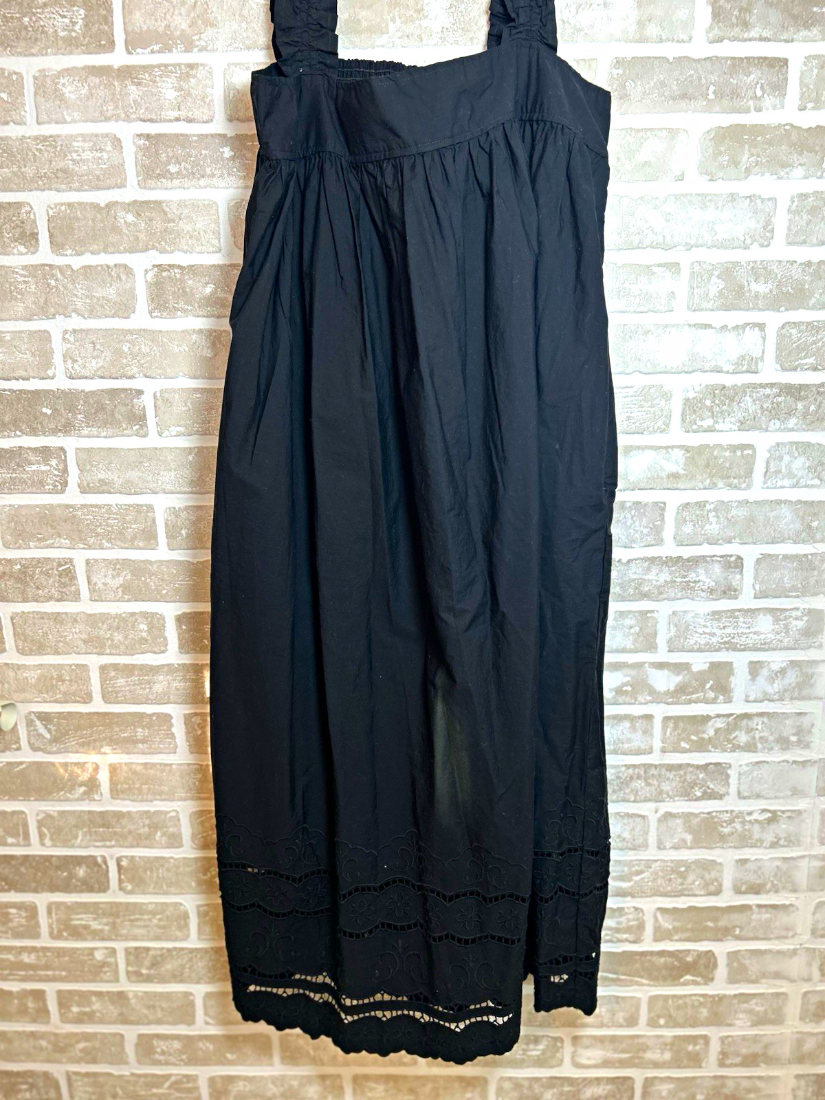 Free Assembly Black Smocked Swing Midi Dress Square Neck Pockets Cotton M