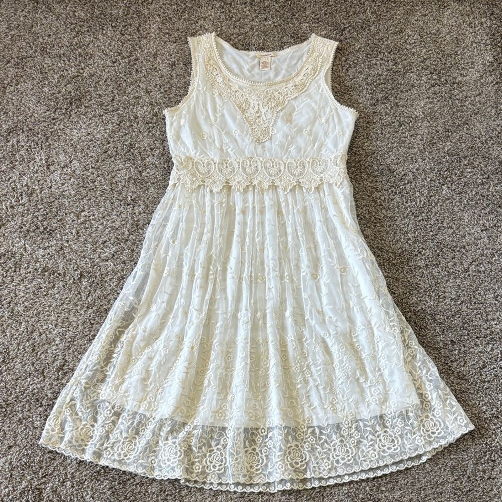 Sundance Cream Boho Festival Lace Embroidered Floral Dress Size 8
