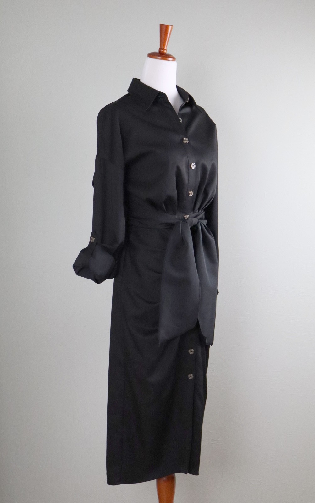 ANTONIO MELANI NWT $179 Solid Black Roxanne Tie Waist Pleated Shirt Dress Size 0