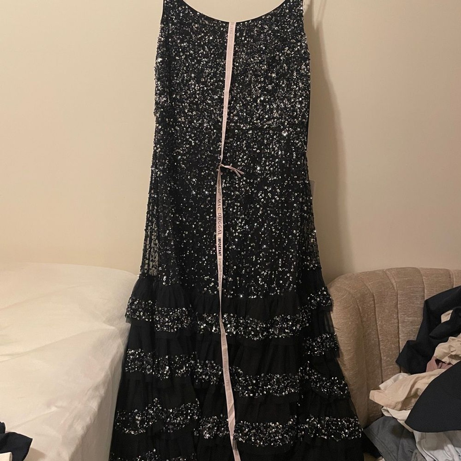 New MacDuggal Black Silver Sequin Gown 14 Party evening Sparkly gala prom formal