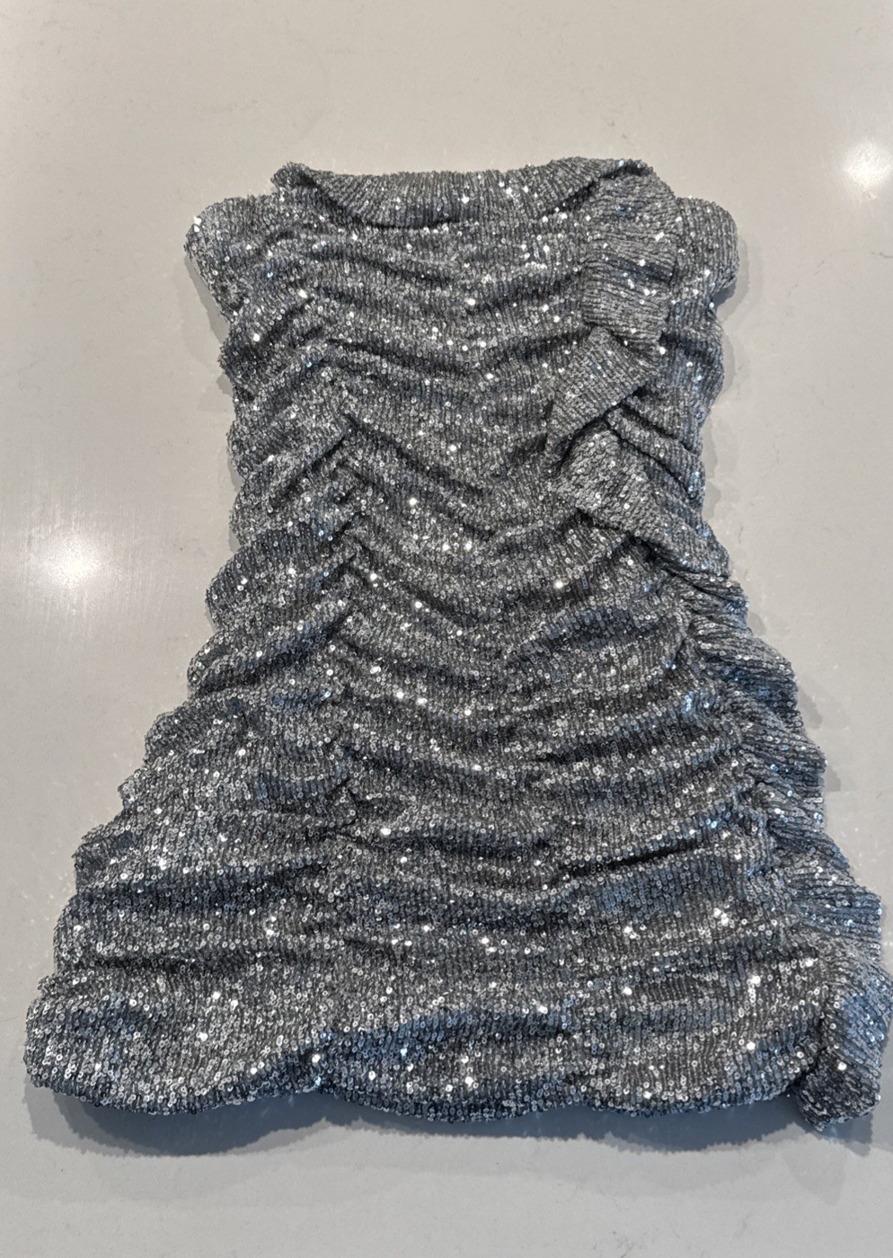 Zara Silver Sequin Strapless Ruched Mini Dress Size Medium Sparkle Holiday Glam