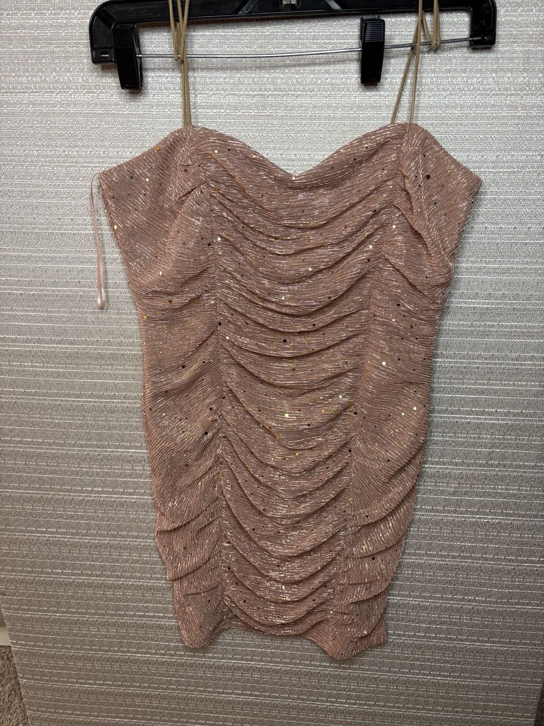 Luxxel Rose Gold Metallic Ruched Bodycon Mini Dress