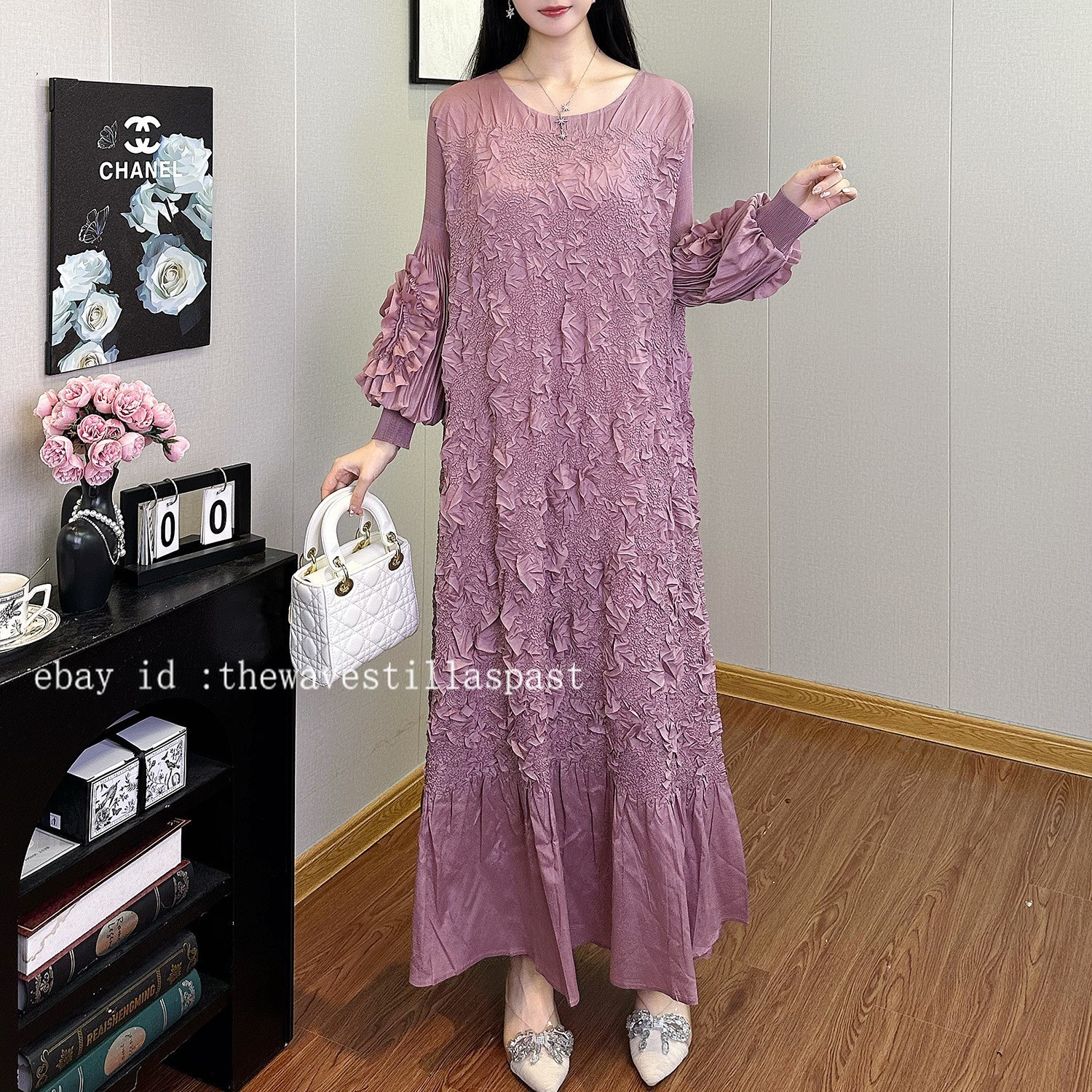 Fashion Dress Design Round Neck Lantern Sleeves Loose Large Size Fishtail Skirt